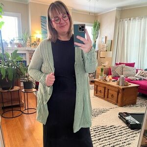 Anthropologie mint cardigan with stitching detail in L